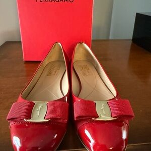Salvatore Ferragamo Red Flats with Gold Accent